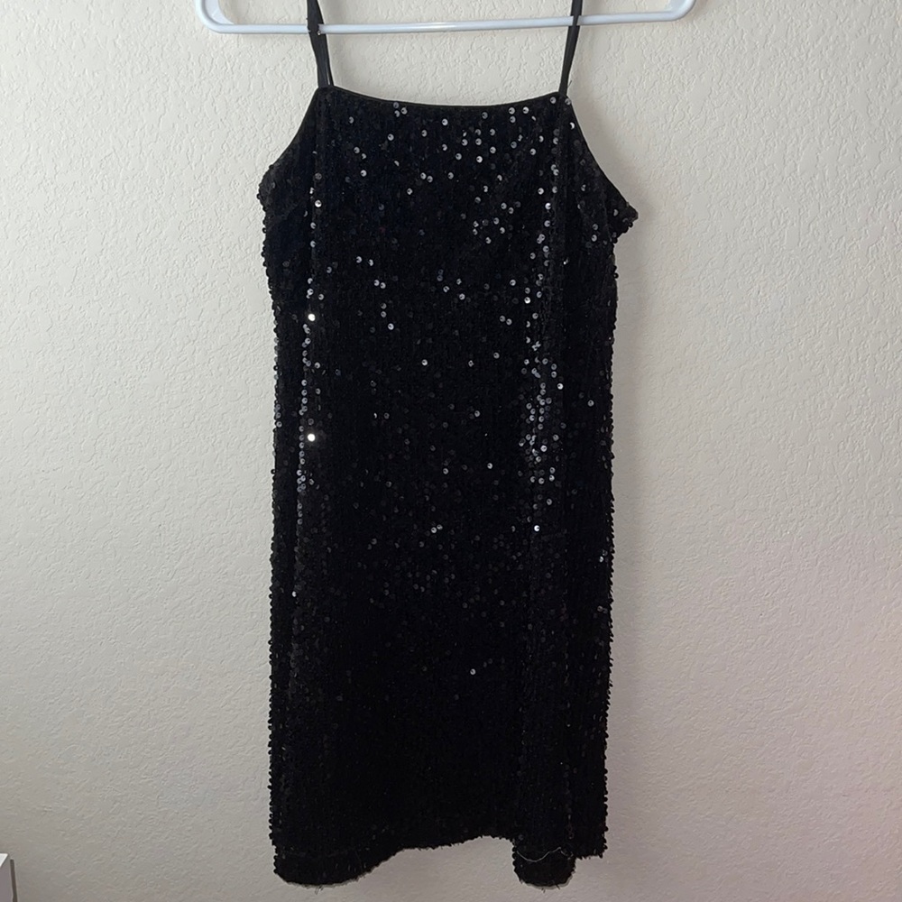 black sequin dress